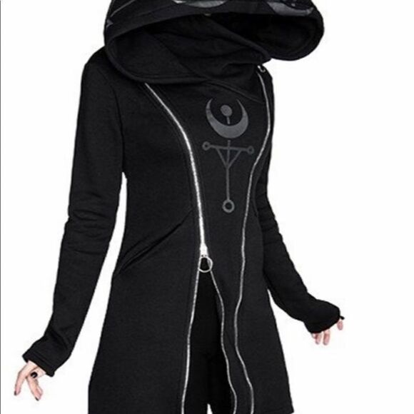 Gothic Hoodie Jacket with pockets and double zippers. - Picture 7 of 10